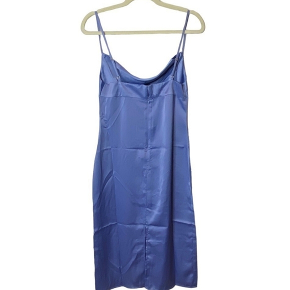 NWT WeWoreWhat Revolve Slate blue satin charmeus cowl midi dress size 6 - Picture 4 of 11
